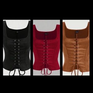 Lot of 3 lace up corset style ‘suede’ tops 90s~witchy~ fairycore~whinsigoth